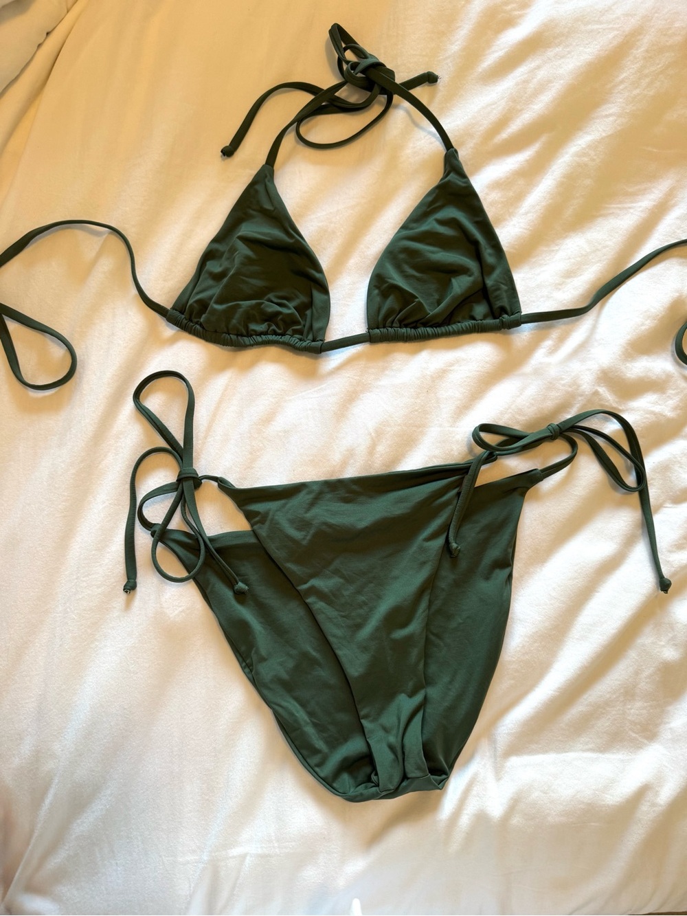 Becca Classic Triangle String Bikini in Dark Olive Green
